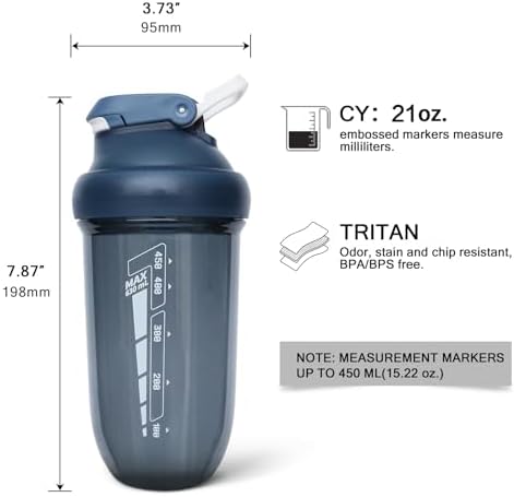 20 oz protein shaker bottle, TRITAN Plastic, BPA/BPS Free Whey Protein Drink Cups for Pre-Workout and Gym, Blender Shaker for Blending Protein Shakes, Overnight Oats and Smoothies(blue) - Image 3