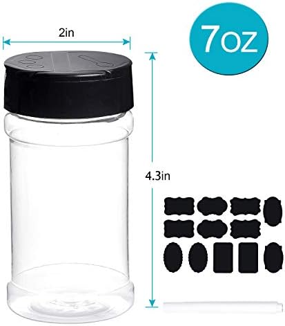 Spice Bottles, 20Pcs 7oz Clear Plastic Container Jars with Lids Labels for Kitchen Storing Spice Powders Dry Goods Peanut Butter BPA free