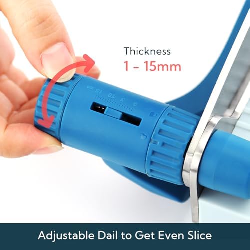 Multipurpose Cheese Slicer Cutter with Board for Arthritic and Weak Hands, Adjustable Thickness Dial for Block Cheese, Effortless Slicing, Guillotine Sausage Ham Biltong Jerky Slicer
