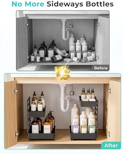 Under Sink Organizer, Adjustable Pull Out Rack for Tall Bottles