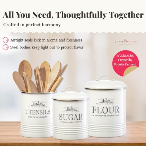Kitchen Canisters for Countertop, 3-Piece Set with Utensil Holder