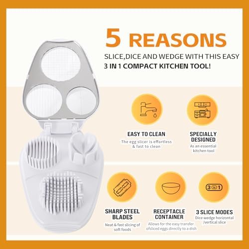 3-in-1 Egg Slicer with 3 Slice Modes, Dishwasher Safe,White - Image 4