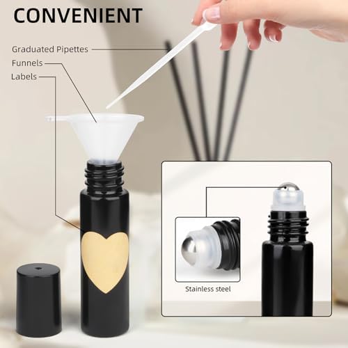 10ml Glass Essential Oil Roller Bottle, 24PCS Black Essential Oil Roller Bottles with Stainless Steel Rollers - Refillable, Leak-Proof Design, Suitable for Travel and DIY Skincare Products. - Image 6
