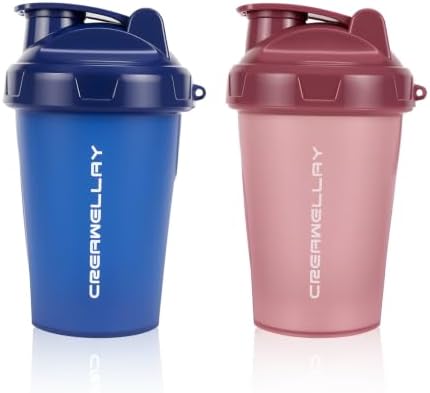 2 Pack Shaker Bottles for Protein Mixes, 17 oz Small Protein Shaker Bottle with Handle, Gym Shaker Cups with Blending Ball for Pre Workout, BPA-Free & Dishwasher Safe (Blue, Pink) by CREAWELLAY