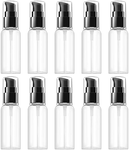 10 Pieces Travel Pump Bottles for Toiletries 2oz Small Pump Bottles Clear Travel Bottle Plastic Empty Spray Bottle Dispenser With Black Cap For Lotion Cream Essential Oil(50ml,Clear) by VIDELLY
