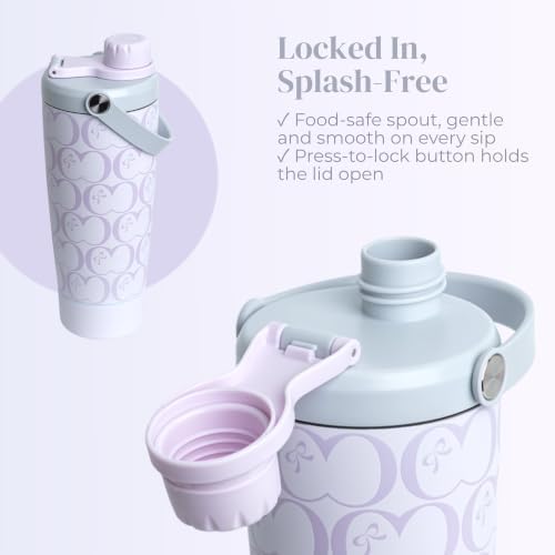 Elanelle 20oz Insulated Stainless Steel Shaker Bottle with Storage Base, Strainer Lid Protein Shaker Cup for Gym, Ball-Free Quiet Mixing, Carry Handle, BPA-Free, Purple (C' Lilac) - Image 4
