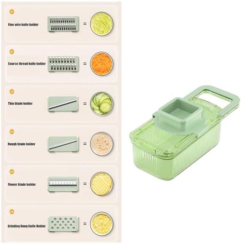2024 New Multifunctional Food Grater, Six Cutting Tools Round Vegetable Chopper, Chopper Vegetable Cutter, Food Chopper With Container, Vegetable Chopper With Container (1Cutter+6Blades+Drain Basket) - Image 5