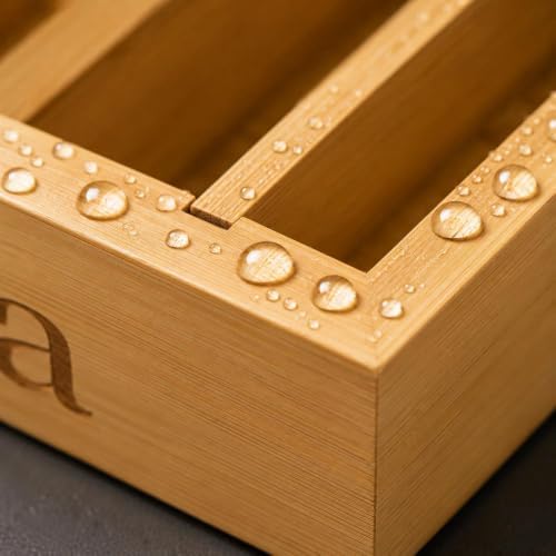 Premium Bamboo Coffee Station & Tea Bag Organizer Box -7 Adjustable Slots with Removable Dividers, Silicone Non-Slip Pads - Eco-Friendly Countertop & Drawer Storage for K-Cups, Office Breakroom