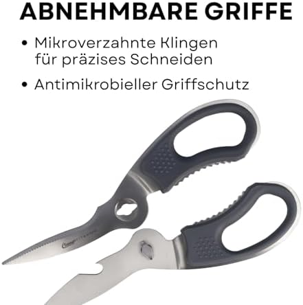 Kitchen Scissors Titanium Nitride Coated Grey | Soft Grip Household Scissors with Micro-Serrated Blades | Extra Hard & Removable Blades | Poultry Scissors, Herb Scissors, Pizza Scissors | CL