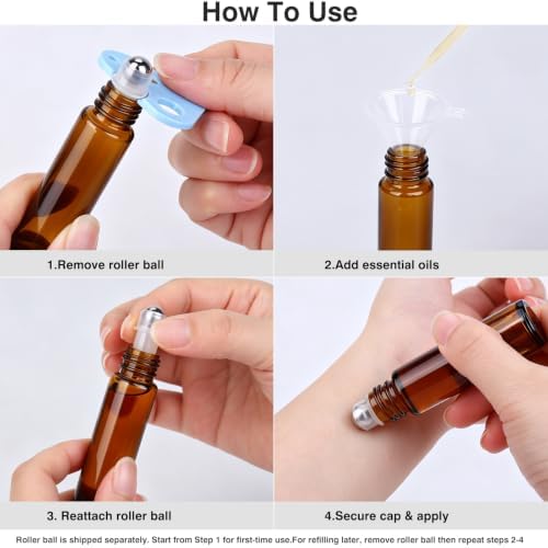 12 Pack 10ml Amber Roller Bottles, Gold Caps for Essential Oils - Image 5