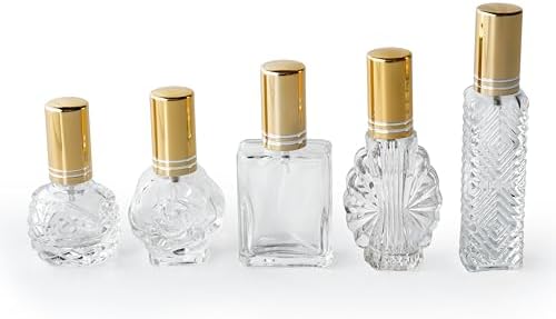 5 Pcs Vintage Glass Empty Perfume Bottles Refillable with Spray by HDHYALINEDORA