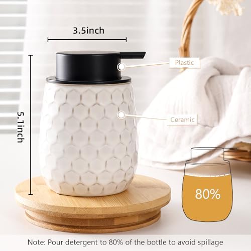 Foaming Soap Dispenser, 12OZ Ceramic Foam White Hand Soap Dispenser with Honeycomb Design for Kitchen or Bathroom, Refillable Dish Lotion Dispenser