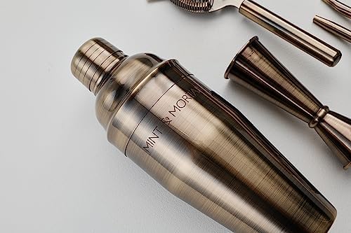 Cocktail Shaker Set, 7-Piece Stainless Steel Bartender Kit with Bamboo Stand, 24 oz Cobbler Shaker and Home Bar Tools, Brushed Gold