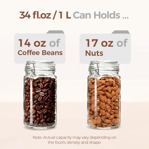 Glass Pantry Jars with Airtight Lids 34 oz 3 Pack Coffee Canisters