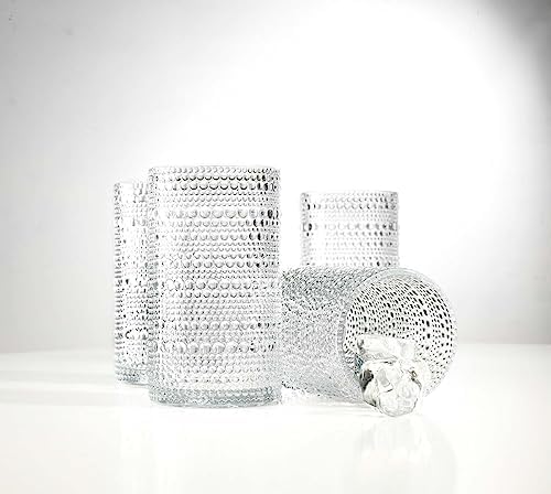 Hobnail Drinking Glasses, Set of 4 Clear Vintage Beaded Glass Cups, 15 Oz. Cocktail Drinking Glassware Set, For Water Juice, Smoothies. Home, Dinner, Bar uses.