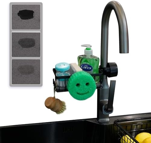 Smiley Sponge Holder Over Faucet with Quick Drying Mat for Round Faucet | Kitchen Sink Organizer, Sponge Storage