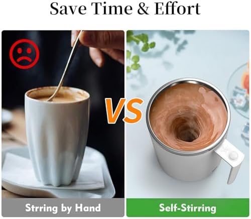 Self Stirring Mug, with Anti-Sedimentation Function, White, 12.2oz