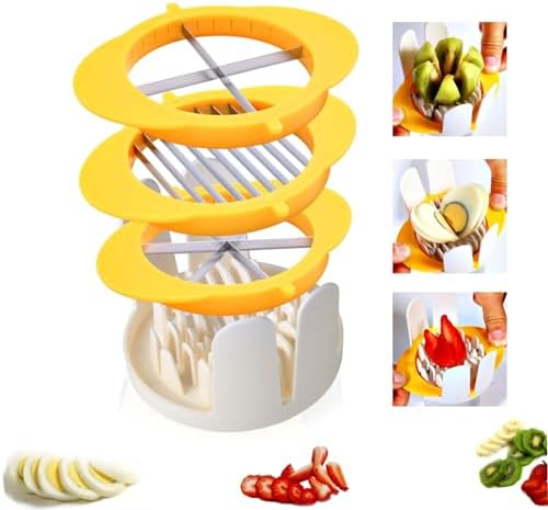 Jawbush 3-in-1 Egg Slicer with Sharp Stainless Steel Blades, Heavy Duty Multi-purpose Food Cutter for Slicing, Wedging & Quartering, Durable Blade Slicer for Hard Boiled Eggs, Strawberries & Kiwis by jawbush