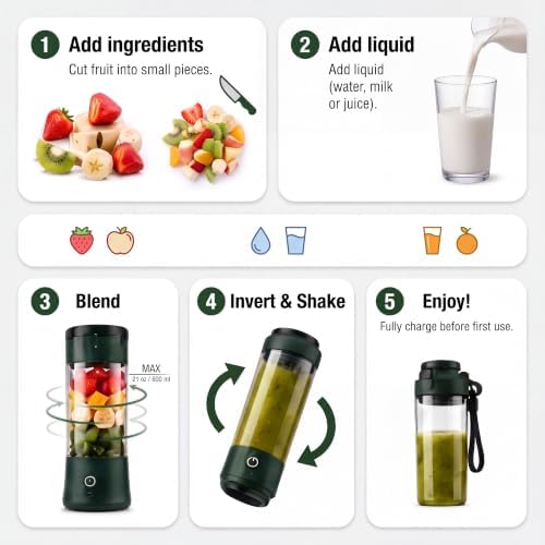 SSKAWorldwide Portable Blender 21oz – Rechargeable and Wireless Mini Personal Blender for Shakes and Smoothies, 4000mAh Battery & 6 Blades for Protein Shakes, Fruit Juicer, Gym & Travel (Green) - Image 4