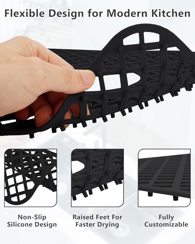 2 Pack Silicone Sink Protectors for Kitchen Sink, Trellis 13x11 Black