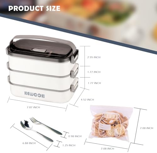 Bento Box Adult Lunch Box (74 Oz Large Capacity), Reusable, Leak-Proof, Including Lunch Bag, Fork And Spoon, 3 Dividers, Suitable For Work, Picnic, Dishwasher And Microwave Safe.(White)