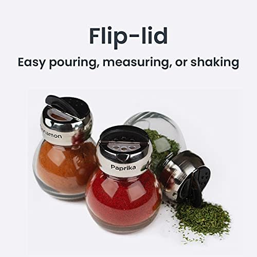 Orbit Rotating Rack, 16 Refillable Spice Jars, Labeled Shaker Tops, 45, Black, Clear