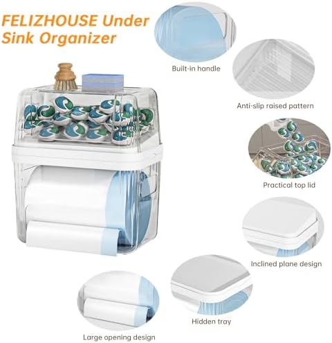 2-in-1 Trash Bag Holder Laundry & Dishwasher Pods Container,Garbage Bag Dispenser with Removable Lids,Kitchen Organizer and Under Sink Storage Box