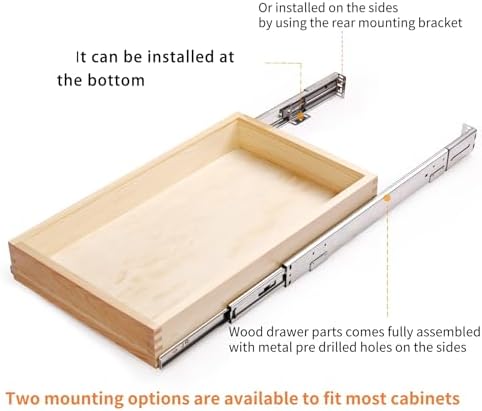 26''W x 21''D x 3''H Pull Out Cabinet Drawer Soft Close Slide Out Wood Organizer for Kitchen, Finished, Bottom and Side Assembly (Wood Drawer Part Width is 25inch)