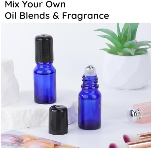 Segbeauty 0.34oz Empty Rollerball Bottles for Oil, 10ml Mini Glass Roller Bottles for Essential Oils, 5pcs Blue Travel Size Roller Ball Applicator Container, Small Travel Perfume Bottle Refillable - Image 5