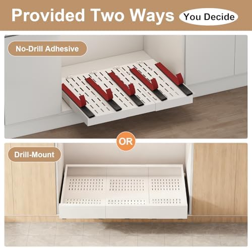 Pull Out Cabinet Organizer,23"-31"W,17"-24"D,Expandable,Adhesive