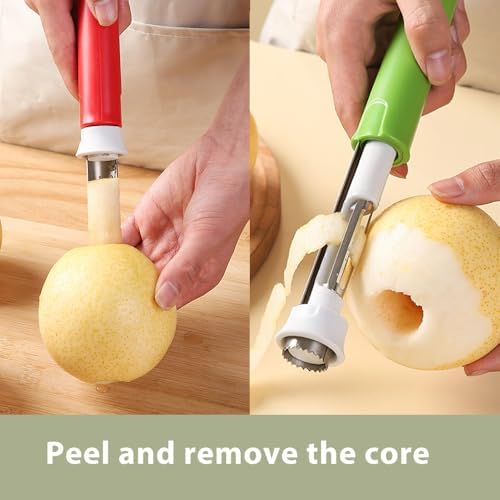 Apple 2-in-1 Stainless Steel Fruit Corer Tool for Vegetables, Tomatoes, Pears (Red, Green)