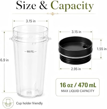 3-Pack 16oz Replacement Cups for Ninja Blender, Single Serve Smoothie Cups with Sip & Seal Lids, Compatible with BL660 BL770 BL780 BL740 Series, Dishwasher Safe - Image 3
