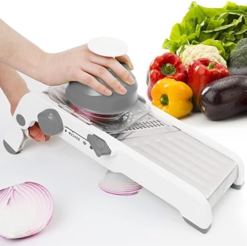 ZKIRON Large Mandoline Slicer for Kitchen - Professional Stainless Steel Onion Slicer & Cabbage Shredder, Integrated 2-in-1 Blade for Waffle & Smooth Cuts, Safety Hand Guard Included (Gray) by ZKIRONLIFE
