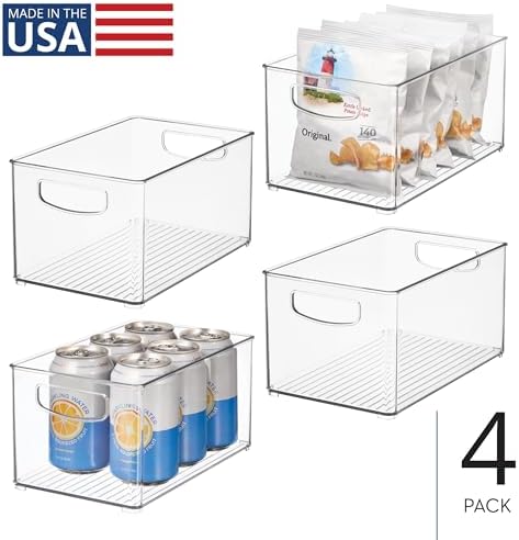 Stackable Clear Plastic Bin, 4-Pack