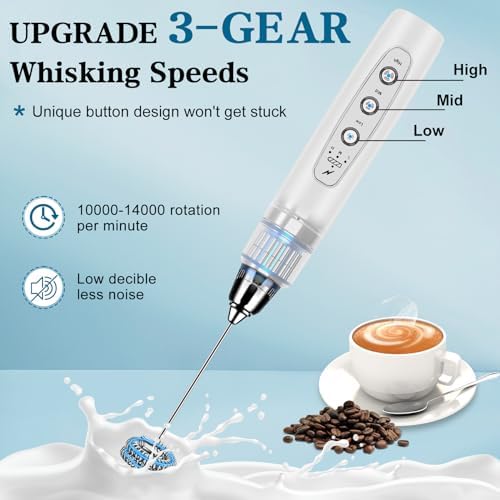 Milk Frother Wand Rechargeable Handheld Whisk Coffee 3 Speed Adjustable - Image 5
