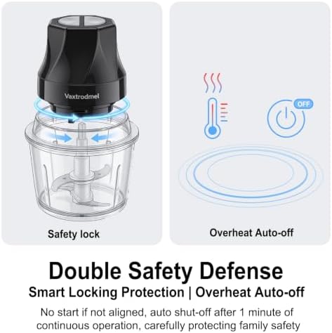 Food Chopper Electric, Dual Blades with 2 Speed Button, Overheat Protection + Safety Lock, Hand Wash or Dishwasher Safe, Rubber Anti-Slip Pad, 200W Motor, 1L Plastic Bowl