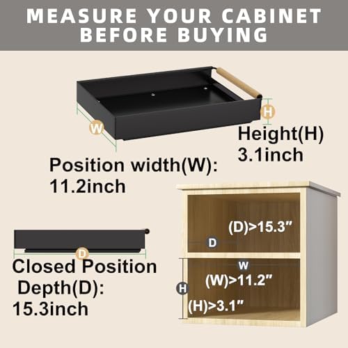 Pull Out Cabinet Organizer, 15.3'' Deep Expandable Slide Out Cabinet Organizer Fixed with Adhesive Nano Film, No Drill Slide Out Drawers Pull Out Tray for Cabinet in Kitchen, Pantry, Bathroom, Black