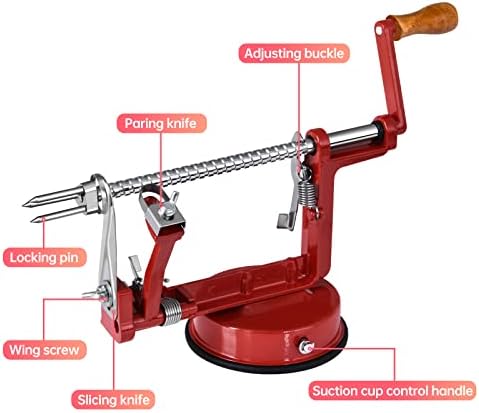 Apple Peeler, Stainless Steel Apple Corer Slicer Peeler, Durable Heavy Duty Die Cast Magnesium Alloy Apple Peeler Slicer Corer(Deepred)