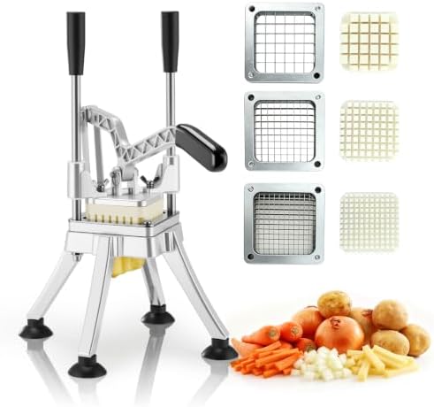 Commercial Vegetable Chopper Potato Dicer & Fruit Slicer, Stainless Steel French Fry Cutter with 3 Replacement Blades(1/2 Inch, 3/8 Inch and 1/4 Inch Blades) for Restaurants & Home Kitchen by YODHOSA