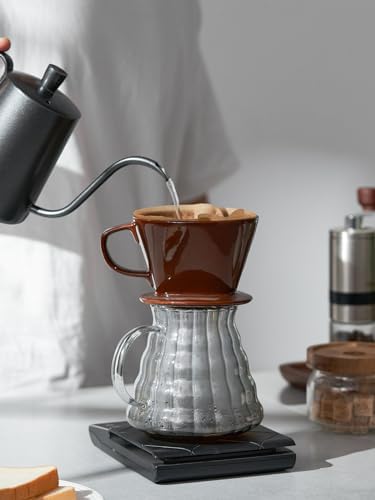 Pour Over Coffee Dripper, Non Electric Pour Over Coffee Maker, Porcelain Slow Brewing Accessories for Home, Cafe, Restaurants, Easy Manual Brew Maker, Brown