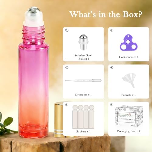 PrettyCare 4 Pack, 10 ml Essential Oil Roller Bottles with Stainless Steel Roller Ball - Refillable Leak-proof Empty Thick Red & Purple Glass Roll on Bottles with Golden Caps for Travel, Perfume - Image 2