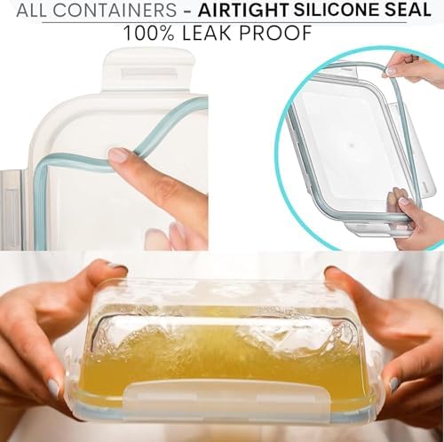 16 Pc (Set of 8) 30 Oz Glass Meal Prep Containers with Lids, Airtight Large Glass Food Storage Containers, Reusable Leak Proof BPA Free, Freezer to Oven and Dishwasher Safe