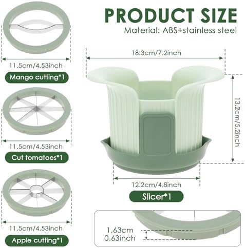 Apples Slicer and Corer, 8 Slices Heavy Duty Pear, Mango & Tomato Cutter with Stand & Comfort Handle, Up to 3.7 IN Apples(Green,3 cut pieces)