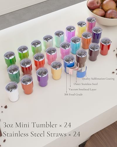 24 Pack 3oz Mini Tumbler Shot Glass with Straw and Lid