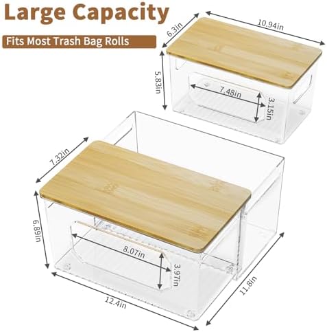 Trash Bag Holder 3-in-1 Under Sink Organizer with Bamboo Lid