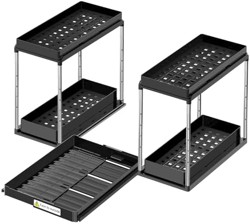Expandable Under Sink Organizer: 2 Tier Height Adjustable