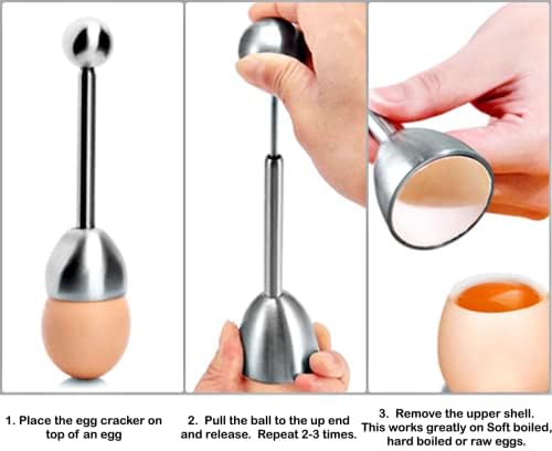 10 Pcs Egg Cups for Soft Boiled Eggs, Egg Cracker Topper Set for Raw Hard Boiled Eggs, 4X Egg Spoons, 4X Egg Cups, 1x Magnet Egg Piercer, 1x Stainless Steel Egg Topper Egg Guillotine