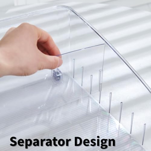 3 Pcs Refrigerator Drawer Organizer,Fridge Organizer Bins on Wheels, Roll Out Pantry Storage Bins with Handle Upgrade Thick Plastic Pantry Storage Bins for Kitchen Organization