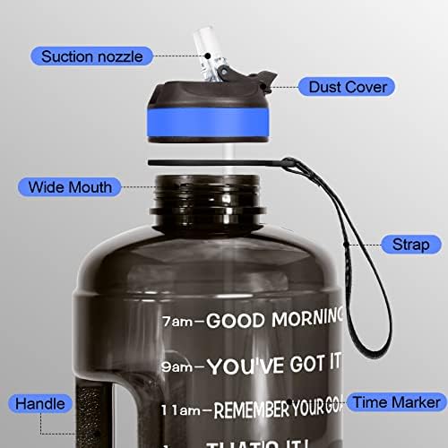 Motivational Gallon Water Bottle - with Straw & Time Marker BPA Free Large Reusable Sport Water Jug with Handle for Fitness Outdoor Enthusiasts Leak-Proof