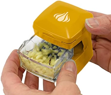 Garlic-A-Peel Garlic Press, Crusher, Cutter, Mincer, and Storage Container - Includes Silicone Garlic Peeler - Easy to Clean - Stainless Steel Blades – (Honey), standard - Image 4
